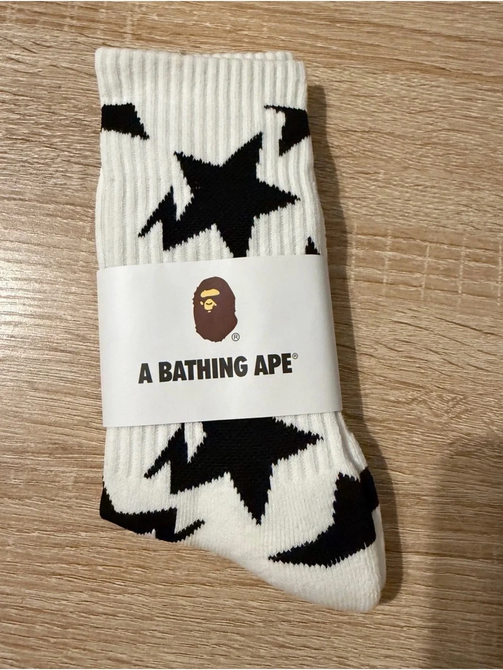 Bape STA Star Bathing Ape logo socks white black -New